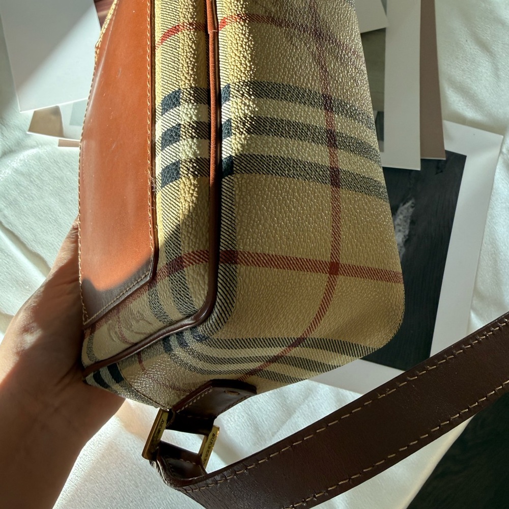 Burberry Beige Check Crossbody Bag with Brown Trim - Picture 6 of 13